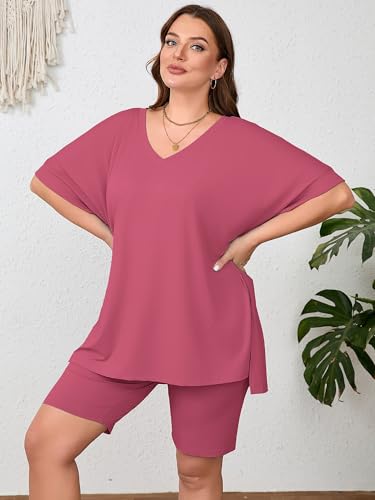 Image of AusLook Women's Plus Size 2 Piece Short Outfits Set Short Sleeve Tops and Shorts Pants Lounge Jogging outfits Matching Set