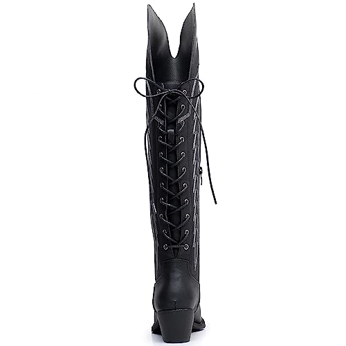 Image of GLOBALWIN Women's Cowboy Western Fashion Over The Knee Thigh High Cowgirl Boots Low Heel
