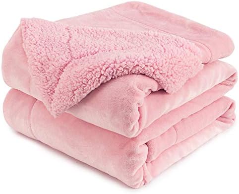 Anjee Sherpa Fleece Throw Blanket, Double-Sided Super Soft Reversible Bed and Couch Blanket, Warm and Lightweight Home Decoration Blanket, Pink for Single Size 130 x 150cm