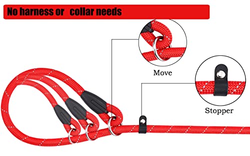 Petescort Slip Lead Dog Leash, Heavy Duty 1/2" 3/8" X 6 Ft Strong Rope Slip Leash For Large, Medium & Small Dogs No Pulling Pet Training Leash Highly Reflective Threads(3/8In X 6 Ft, Red) #TOP1