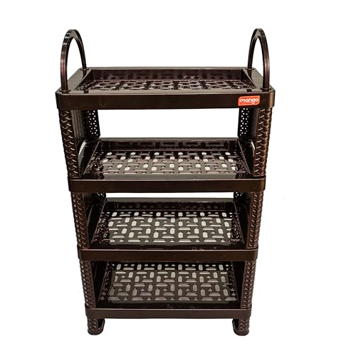 Heavy-Duty 4-Tier Plastic Shoe Rack | 200kg Load Capacity | Shoe Storage Organizer for Home & Office | Indoor & Outdoor Utility Shelf | 91.4 x 53.3 x 30.4 (Weather Brown)