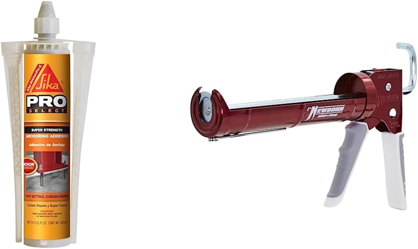 Sika Anchorfix-2 Super Strength Anchoring Adhesive (10.1 fl Oz) and Newborn 930-GTD Drip-Free Smooth Hex Rod Cradle Caulking Gun