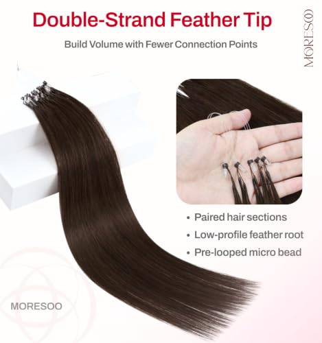 Image of Moresoo Microlink Hair Extensions, Feather Tip, Medium Brown, 18 Inch 40g