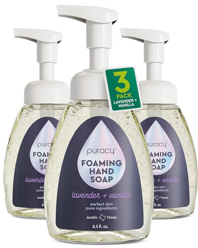 Puracy Foaming Hand Soap - Plant-Powered Natural Hand Soap As Seen on TikTok, Non-Toxic, Sulfate-Free Liquid Soap, Moisturizing Foam Handwash Liquid (Lavender & Vanilla, 12 fl oz, 3-Pack)
