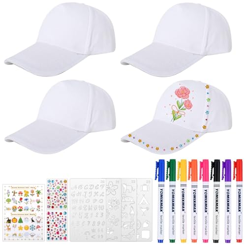 4 Stück DIY Kappe Weiß Baumwolle Baseballcap Kinder Kappen zum...