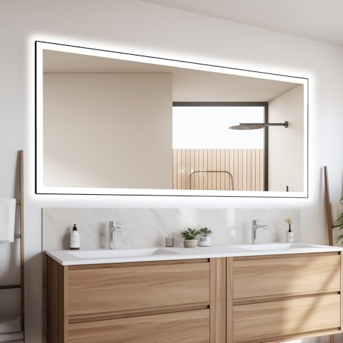 84X32 Inch Frameless Led Bathroom Mirror,Smart Mirror Tempered Glass White