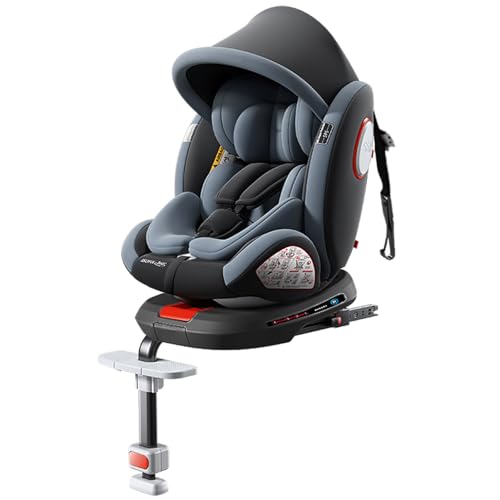 Veitoalioy Silla de coche Giratoria 360°con ISOFIX, Asientos Ajustables para Automóviles y Reposacabezas, Puede Hacia adelante y Instalación atrás Asiento Acolchado (Grey with Pedal stand)