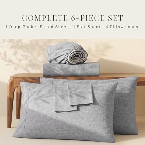 Image of Hearth & Harbor Bed Sheets, Luxury Soft 6 Piece Bed Sheet Set Extra Deep Pocket Fitted Sheets Fits Mattress up to 21 inch, Double Brushed Bedding Sheets & Pillowcases,