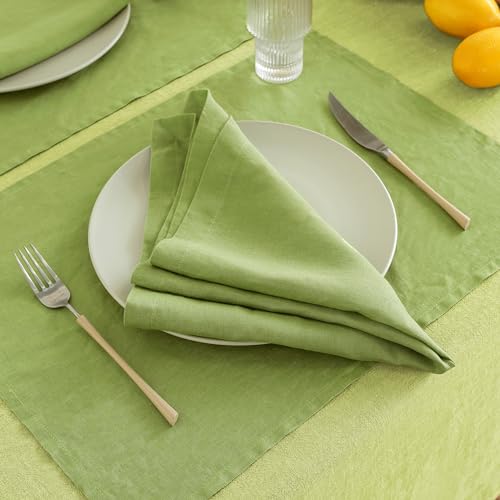 L Linen World Linen Placemats 14x19Inch Set of 4,100% Linen Placemats Natural Rustic Tablemats for Easter,Mother's Day,Summer,Handcrafted from European Flax(Lime Green) by L Linen World - Used condition - Image 6