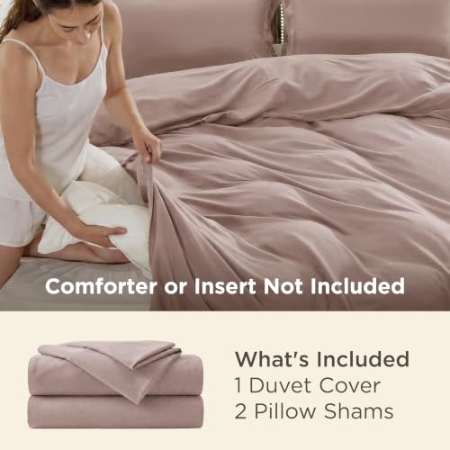 Image of Bedsure Duvet Cover King Size - Soft Double Brushed Bedding Set for Kids & Adults, Zipper Closure, 3 Pieces, Includes 1 Duvet Cover (104 inchx90 inch) & 2 Pillow Shams, NO Comforter, Dusty Rose