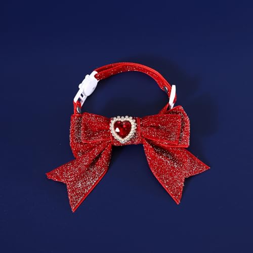 BT Bear Cat Christmas Collar,2PCS Handmade Velvet Pet Christmas Bow Tie Collars Pet New Year Collar for Cats Puppy Small Dogs,Red - Image 4