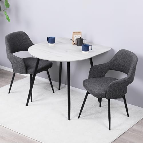 Mirai-Showダイニングテーブルセット 2人用 半円 3点セット 北欧 壁付け 80cm幅 2人掛け ダイニングチェア 回転式 2脚セット 肘付き おしゃれ カフェテーブルセット 丸型 二人用 イス 椅子 食卓テーブル 木目調 コンパクト (グレー/