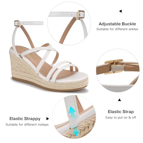 Image of TEMOFON White Wedge Sandals for Women Espadrilles 2026 Dressy Summer Comfortable Walking Strappy Platform Sandals Beach Wedding Low Wedges Heels Womens Shoes