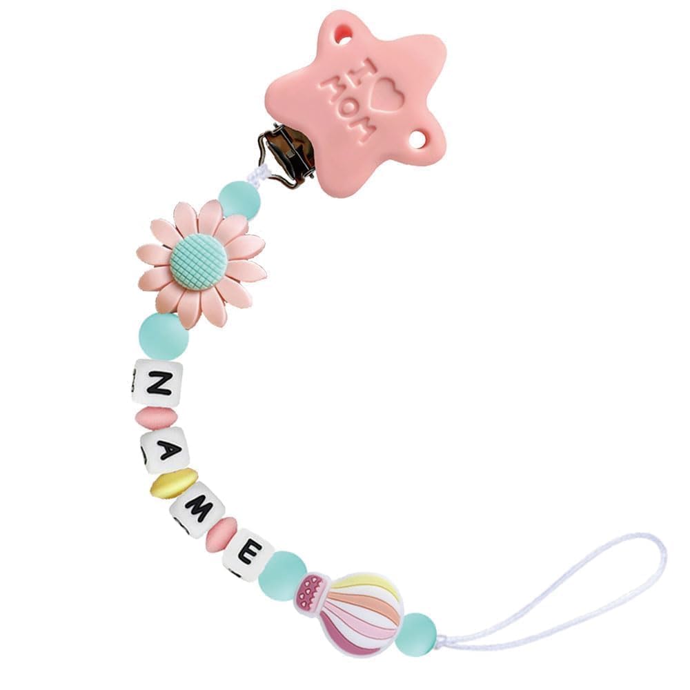 Personalized Baby Name Pacifier Clip Dummy Soother Pacifier Flower Clip Holder Strap Chain Gift (Flower 3)