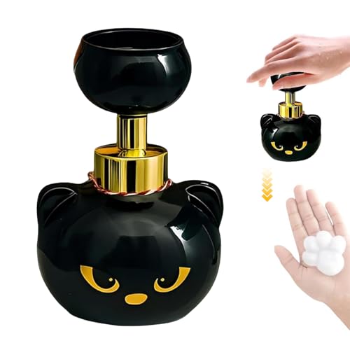 TECHEEL Grazioso dispenser di sapone in schiuma con zampa di gatto, colore nero, per schiuma a forma di zampa, contenitore per sapone a mano vuoto ricaricabile, per bagno e cucina