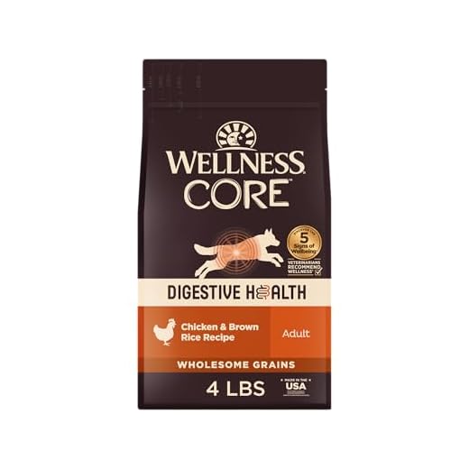 Wellness CORE Digestive Health Dry Dog Food, Wholesome Grains, Natural, Recipe for Dogs with Sensitive Stomachs, Chicken, (4-Pound Bag)