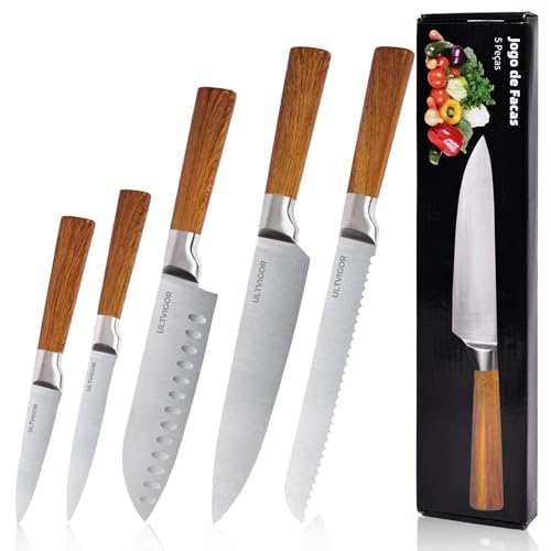 ULTVIGOR Jogo de Facas 5 Peças, 4CR13 Aço Inoxidável Afiado e Dur...