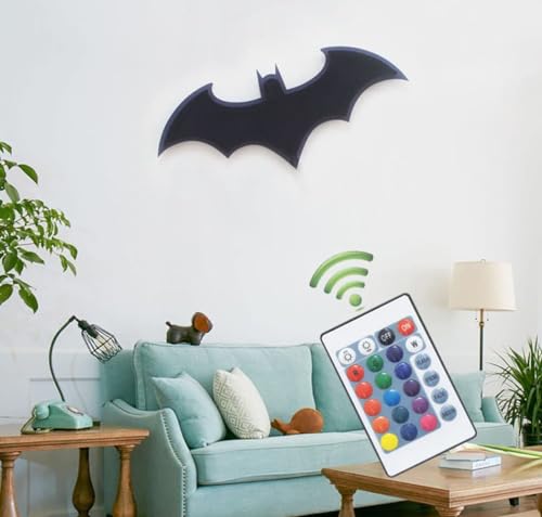 Bat Night Light Superhero LED Signal Cool Lamp with 16 Colors Remote Control Wall Sconce Acrylic Engraved Neon Sign Light Room Wall Decor for Bedroom Party Birthday Xmas Gifts (Black Bat) - image 4