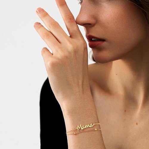 Mama Bracelets for Women 14K Gold Plated Dainty Mom bracelets Mother's Day for New Mom Women Mama Gifts3