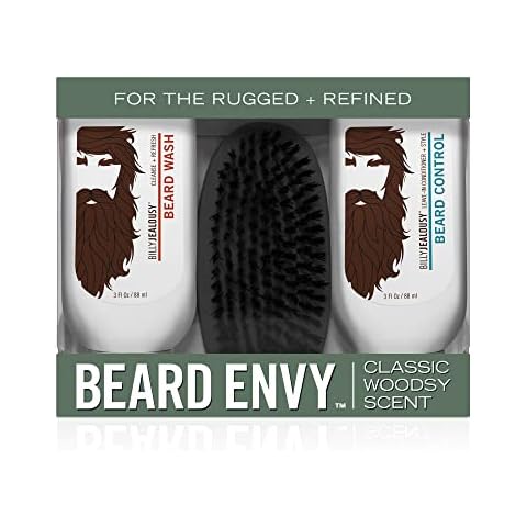 Billy Jealousy Original Beard Envy Facial Hair Refining Kit - with Beard Wash Beard Control and Boar Bristle Brush for Clean, Hydrated, Soft, Tamed Unruly Mane Cover