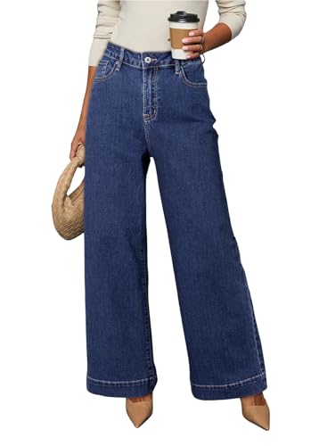 Image of Dokotoo Women's Casual High Waisted Jeans Stretch Wide Leg Loose Denim Pant