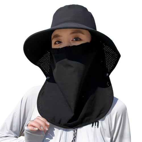 Image of UPF 50+ 3-in-1 Sun Hat for Women, Wide Brim UV Protection Visor Hat with Detachable Neck Flap & Face Cover