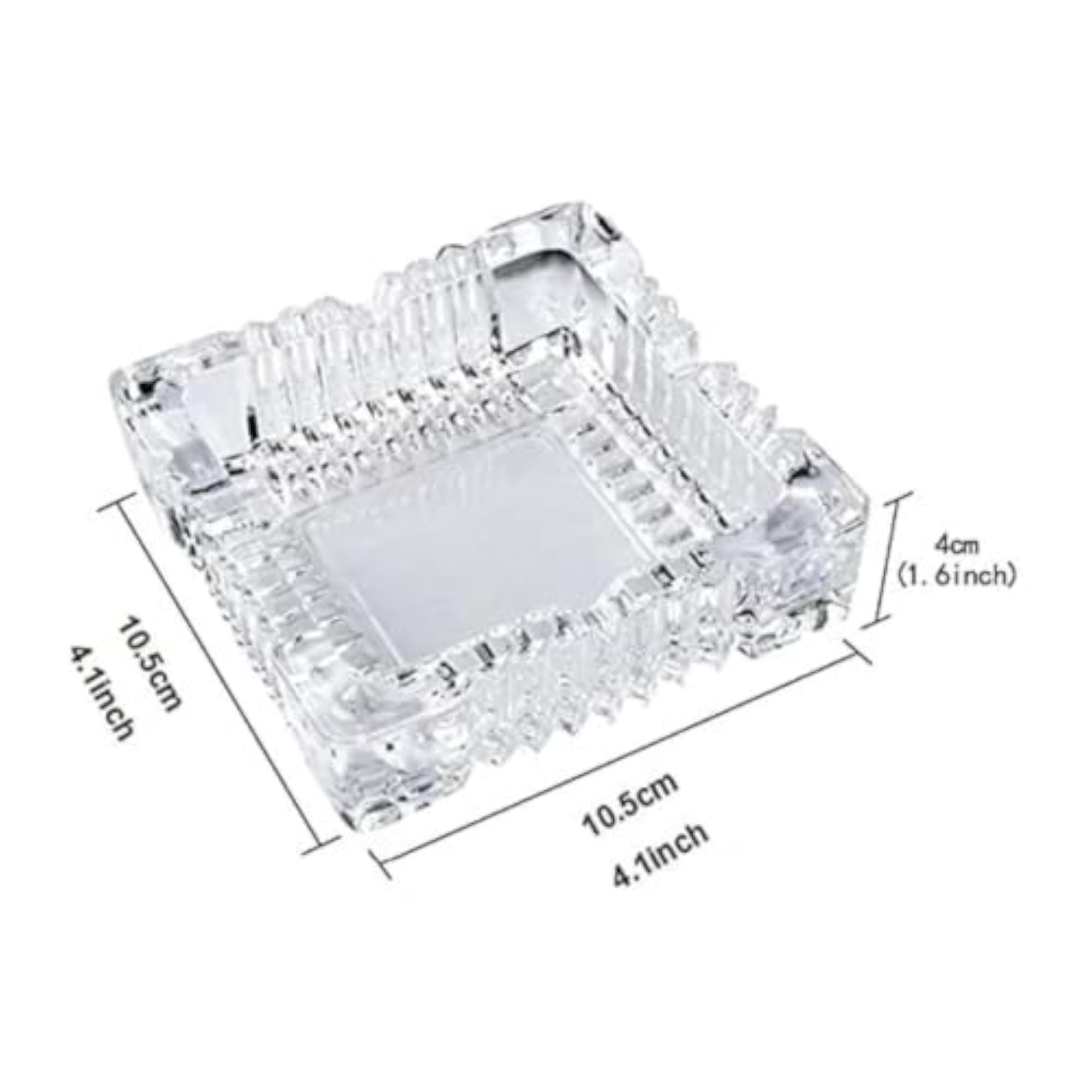 Square Clear Crystal Glass Ashtray with 4 Rest Slots