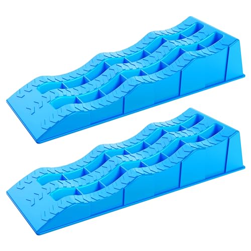 Circleroad LR02-BLU Car Ramps, 2 Pack Heavy Duty Rv Leveling Blocks Up To 9000 Lbs Single Axle Rv Leveling Ramps Easy Storage Camper Leveling Blocks cover