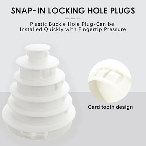BOPOREAE 5/8 In/16 mm White Plastic Hole Plugs, Snap in Locking Round Hole Panel Plugs Fastener Covers for Kitchen Cabinet Furniture Electric Box, Door Screw Hole Cover, Tube Pipe Choke Plug, 40PCS