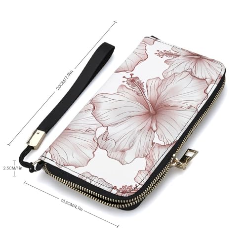 Hibiscus Flower Pattern Wristlet Long Wallet Womens Purse Zip Clutch Large Capacity Leather Purse Credit Coin Purse2