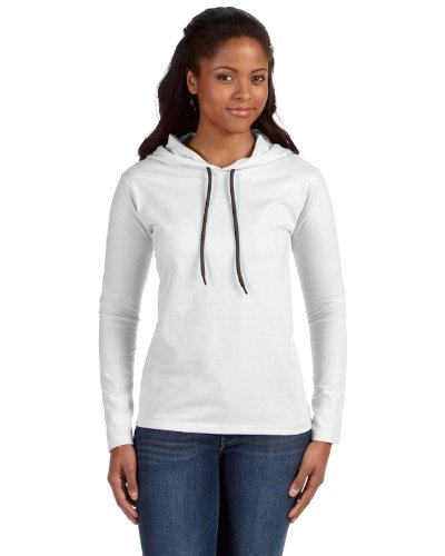 Anvil Ladies Lightweight Long-Sleeve Hooded T-Shirt, Small, WHITE/DARK GREY