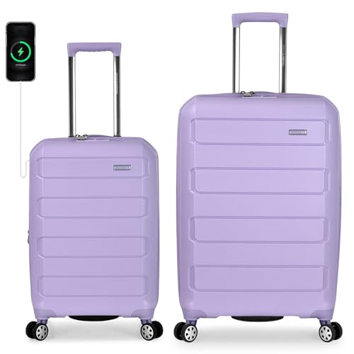 Top Pick for Travelers: Pagosa Indestructible Hardshell Spinner Luggage Set, Lavender, 2 Pieces