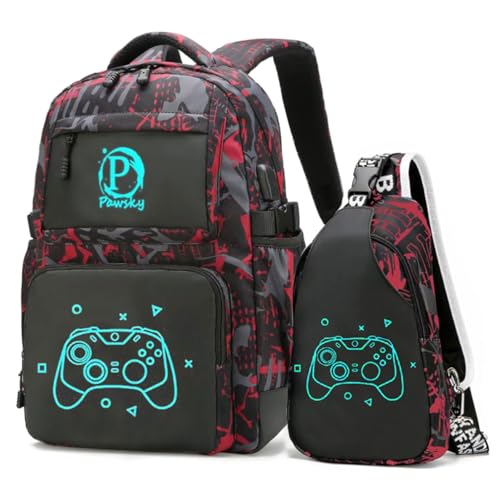 Pawsky Kids Backpack for Boys Girls Elementary Primary Middle School Bags Cool Luminous School Backpack with USB Charging Port