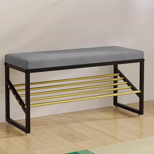 Banc à chaussures en métal gris de 60 cm pour aménager un couloir ou un salon