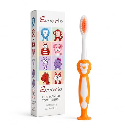 Image of Toothbrush for Kids with Ultra Soft Bristles for Oral Cleaning, Suitable For 2-12 Years Toddlers, Lion Design, Orange Pack of 1