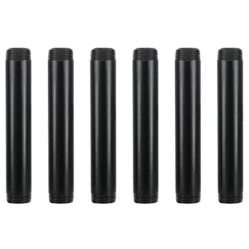GeilSpace 6 Pack 3/4" × 6" Pre-Cut Black Metal Pipe, Industrial Steel Fits Standard Three Quarters Inch Black Threaded Pipes and Fittings - Vintage DIY Industrial Shelving (3/4" × 6", Black)