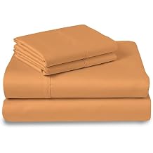 Pizuna Pure 100% Cotton Sheets Full Size, Luxurious 400 Thread Count Long Staple Cotton Sateen Sheets Full with 15" Deep Pocket Combed Apricot Orange Cotton Sheets Full