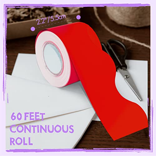60 Feet Bulletin Board Borders, Pure Red Scalloped Rolled Border Trim Board Border With Wavy Line Design Decoration For School, Classroom & Offices #TOP1