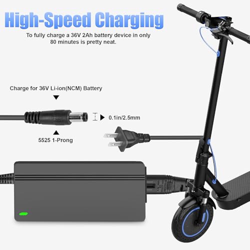42V Electric Scooter & Bike Charger, UL Safety Certified, Fast Charging, Compatible with Gotrax, Jetson, Hiboy & More eScooter Ebike 36V 10S Lithium Batteries, 5.5mm 1 Prong Plug