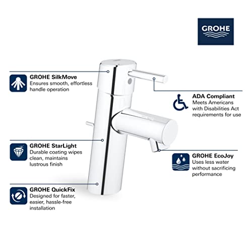 Grohe 3427000A Concetto Single Hole Bathroom Faucet With Single Handle, Size Small, Brass, Starlight Chrome #TOP5