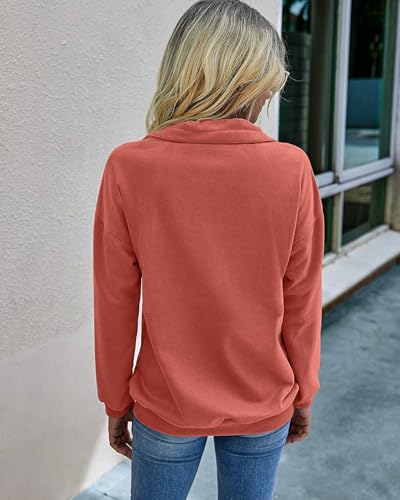 Beonych Sweatshirt Damen Pullover Elegant Langarmshirt Baumwolle Pulli Herbst Winter Casual Sweatjacke Oberteile Langarm mit Taschen (Orange, M)