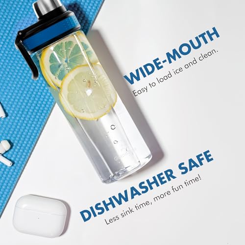 GRANDTIES 27 oz Borosilicate Glass Water Bottle – Wide Mouth, Spout Lid & Protective Sleeve, Dishwasher Safe, Leak-Proof, Reusable Sports Bottle for Gym & Travel – Blue by GRANDTIES - Image 5