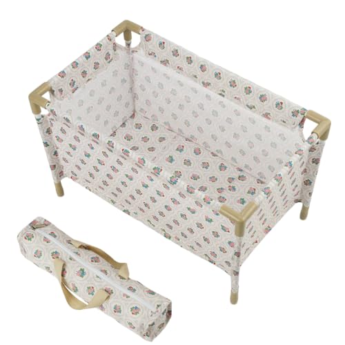 BABESIDE Baby Doll Crib Set for 18 Inch Dolls Foldable Baby Doll Bed Playpen Toy Crib with Storage Bag for Reborn Baby Doll Accessories Floral Babydoll Crib