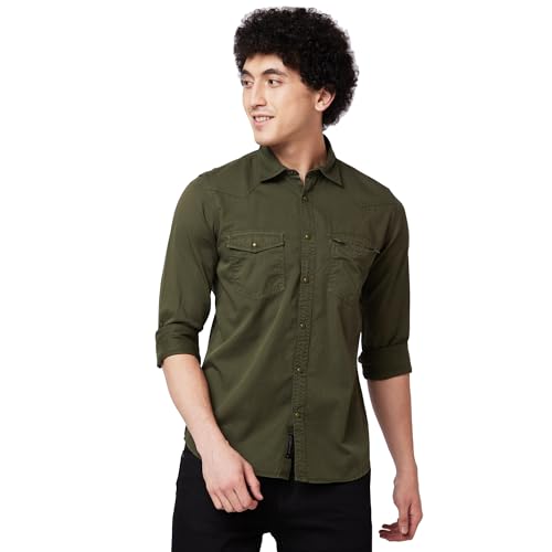 Image of Spykar Men's Regular Fit N /A Full Sleeve Solid Casual Shirts