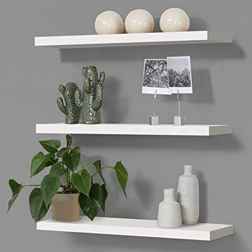 Set of 3 White Floating Shelves Wall Mounted Modern White