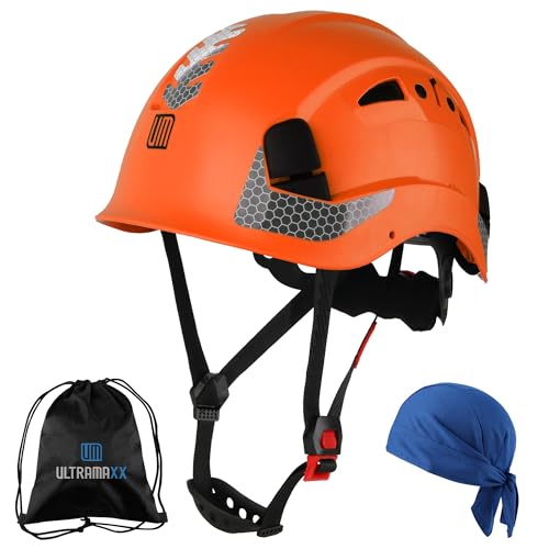 UM ULTRAMAXX Safety Helmet Hard Hat, ANSI Z89.1 Approved Lightweight Vented Work Helmet, 6-Point Adjustable Ratchet Suspension Hardhat Ideal for Industrial and Construction (Orange)