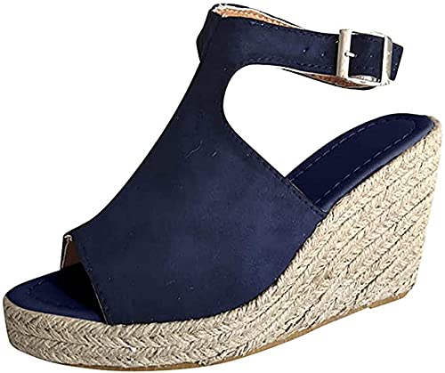 Sandales compensées femme bleu espadrilles open toe plateforme talon confort orthopédique