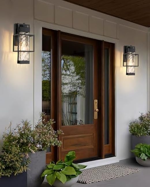 Outdoor Wall Lights Dusk to Dawn Outdoor Lighting 2 Pack, 15 H Black Exterior Lighting Fixtures Waterproof Sconce Porch Lights with LED Bulbs, Large Outside Lights for House with Water Glass