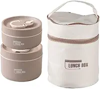 Kit Marmitas Térmicas com Bolsa Térmica, 440ml e 600ml, para Trabalho, Escola e Passeios, 2 Unidades (Marrom)