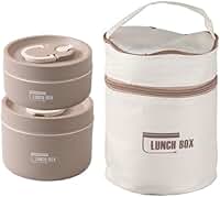 Kit Marmitas Térmicas com Bolsa Térmica, 440ml e 600ml, para Trabalho, Escola e Passeios, 2 Unidades (Marrom)
